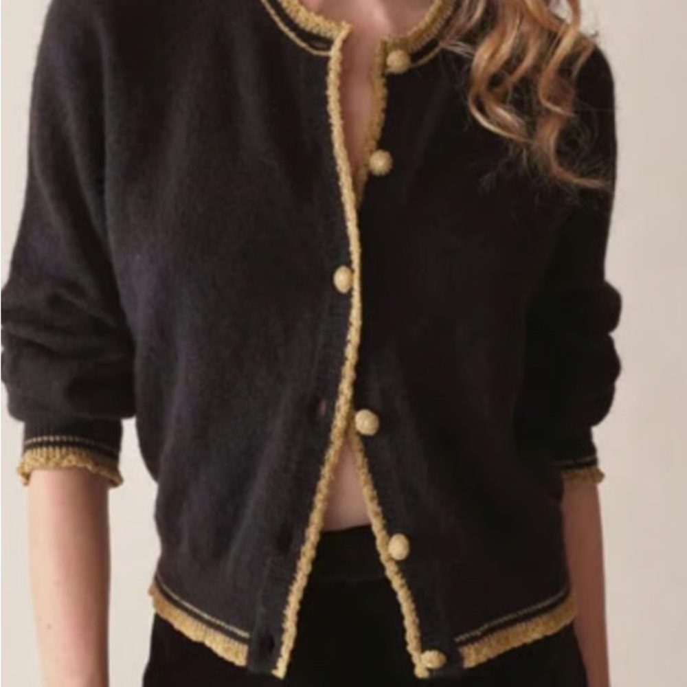 Doen Black Knit Jacket with Gold Trim